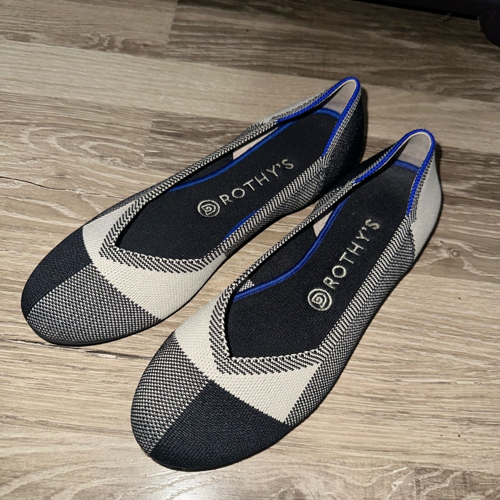 Rothy's The Flat Captoe Dove Grey Plaid Flat Size 9